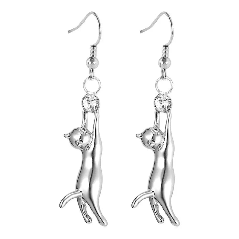 Cat Lover Dangle Earrings | Elegant Cat Silhouette Earrings in Gold, Silver & Black