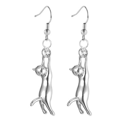 Cat Lover Dangle Earrings | Elegant Cat Silhouette Earrings in Gold, Silver & Black