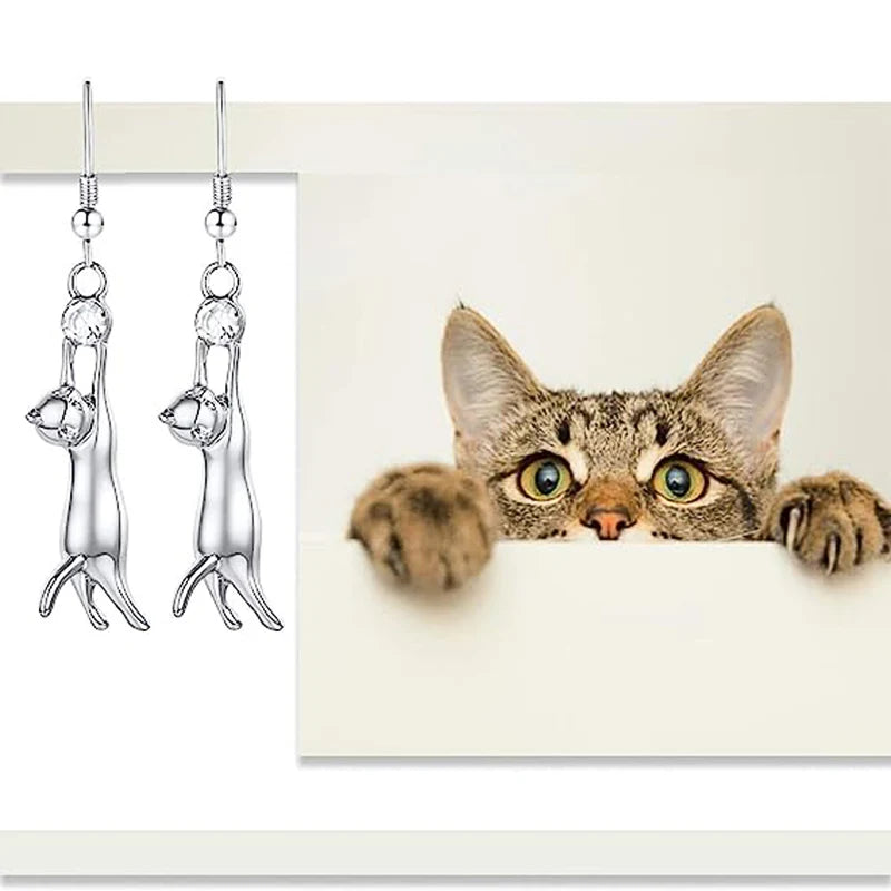 Cat Lover Dangle Earrings | Elegant Cat Silhouette Earrings in Gold, Silver & Black