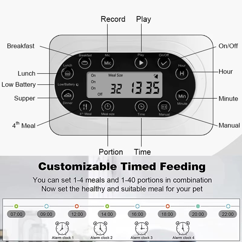 Smart WiFi Automatic Cat Feeder with Voice Recorder for Cats & Small Dogs