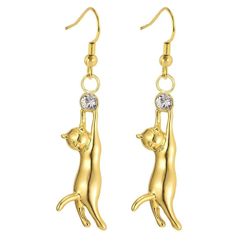 Cat Lover Dangle Earrings | Elegant Cat Silhouette Earrings in Gold, Silver & Black