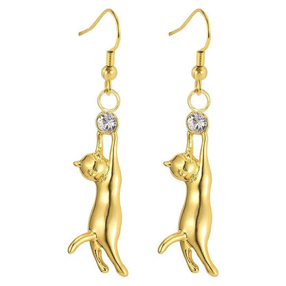 Cat Lover Dangle Earrings | Elegant Cat Silhouette Earrings in Gold, Silver & Black
