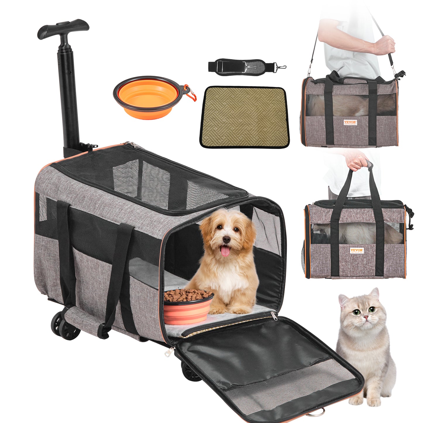 Airline Approved Rolling Pet Carrier Bowl, Grey