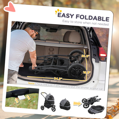 1 Pet Jogging Stroller for Small Dogs and Cats with Detachable Carrier