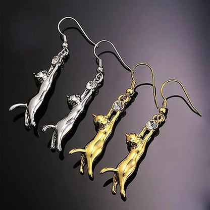 Cat Lover Dangle Earrings | Elegant Cat Silhouette Earrings in Gold, Silver & Black