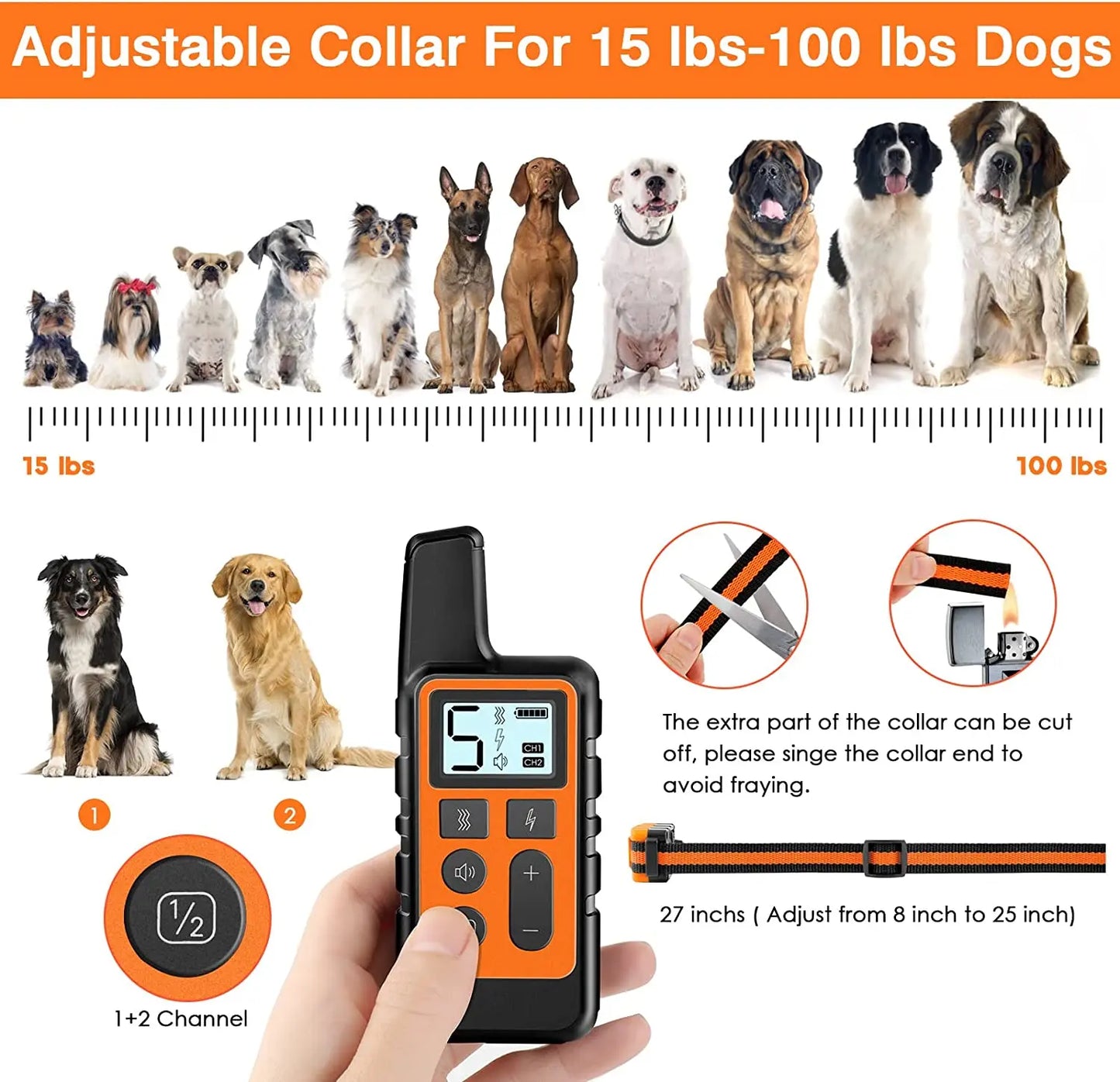 Rechargeable Dog Training Collar with Remote Control for Small Medium Large Dogs