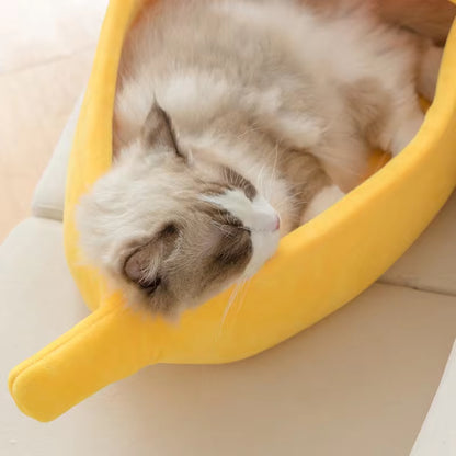 Cute Banana Cat Bed | Soft Warm Cat Cave Bed for Indoor Cats & Kittens