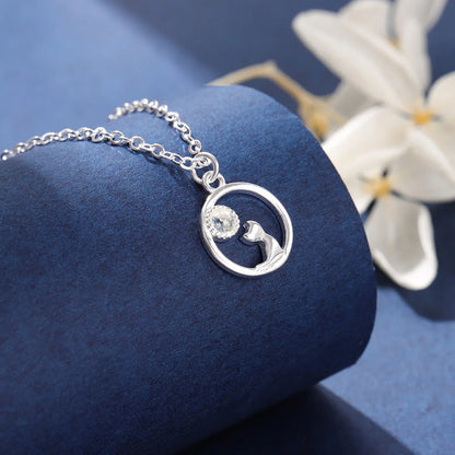Moon Cat Necklace in 925 Sterling Silver | Mother of Pearl Pendant