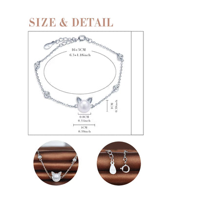Freshwater Pearl Cat Bracelet in Solid 925 Sterling Silver