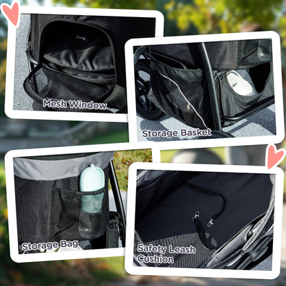 1 Pet Jogging Stroller for Small Dogs and Cats with Detachable Carrier