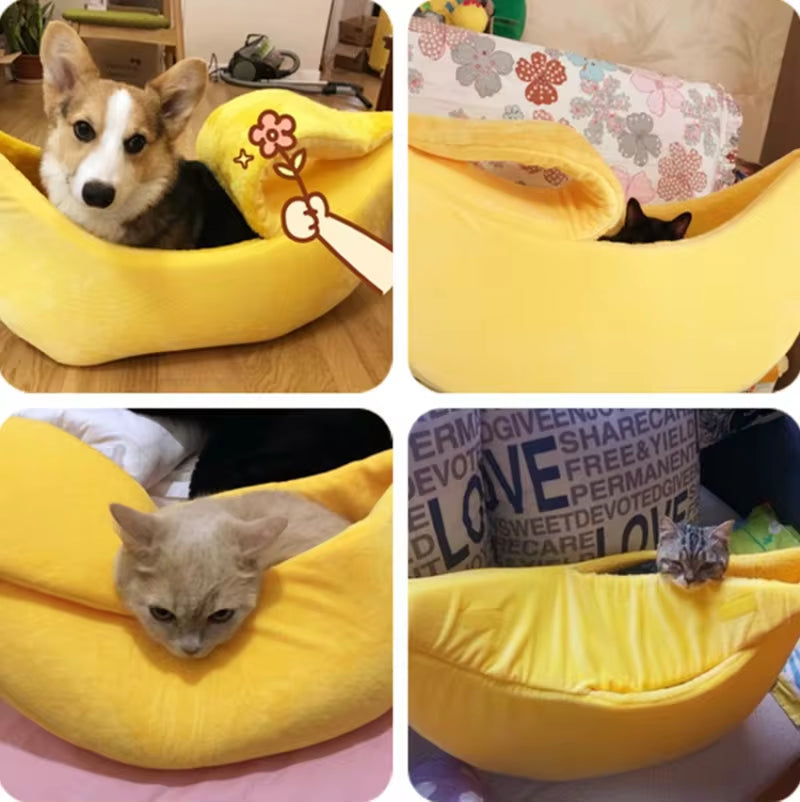 Cute Banana Cat Bed | Soft Warm Cat Cave Bed for Indoor Cats & Kittens