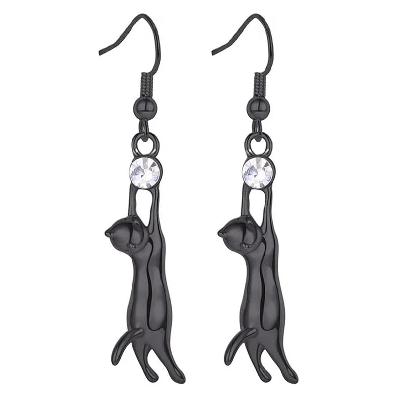 Cat Lover Dangle Earrings | Elegant Cat Silhouette Earrings in Gold, Silver & Black