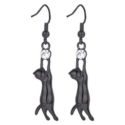 Cat Lover Dangle Earrings | Elegant Cat Silhouette Earrings in Gold, Silver & Black