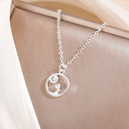 Moon Cat Necklace in 925 Sterling Silver | Mother of Pearl Pendant