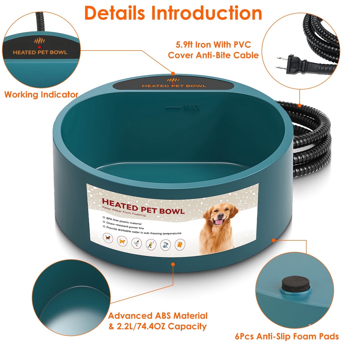 1Pc Heated Water Bowl