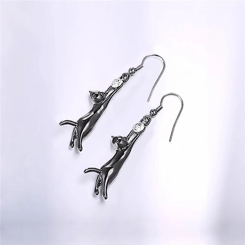 Cat Lover Dangle Earrings | Elegant Cat Silhouette Earrings in Gold, Silver & Black