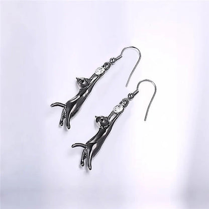 Cat Lover Dangle Earrings | Elegant Cat Silhouette Earrings in Gold, Silver & Black
