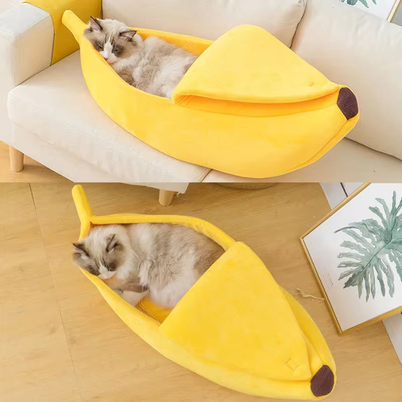 Cute Banana Cat Bed | Soft Warm Cat Cave Bed for Indoor Cats & Kittens