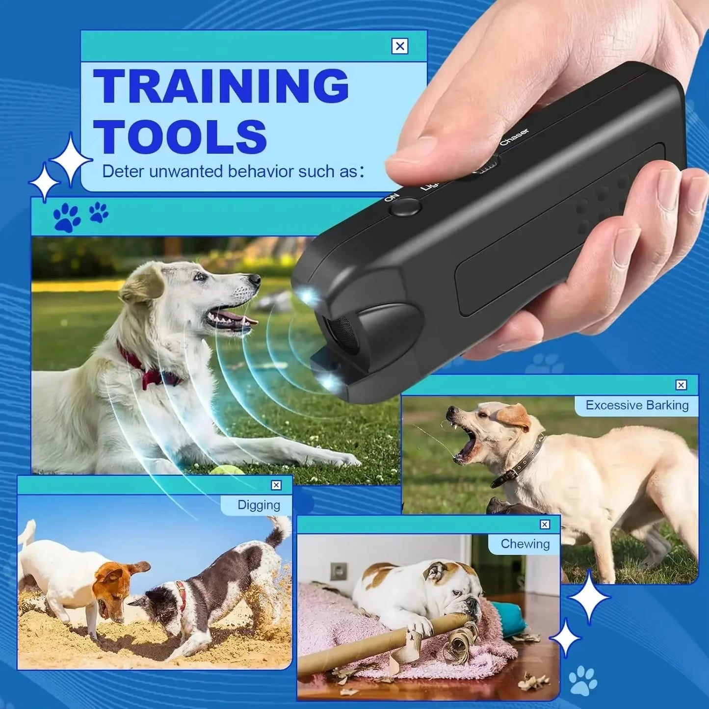 Ultrasonic Dog Repeller & Anti Barking Device with LED Light