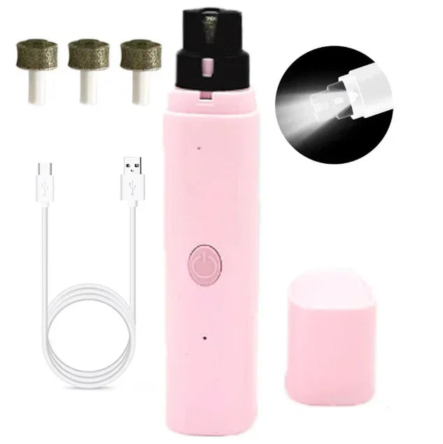 Electric Pet Nail Grinder — Quiet USB Rechargeable Nail Trimmer with LED Light for Dogs & Cats | Safe Low-Vibration Pet Grooming Tool
