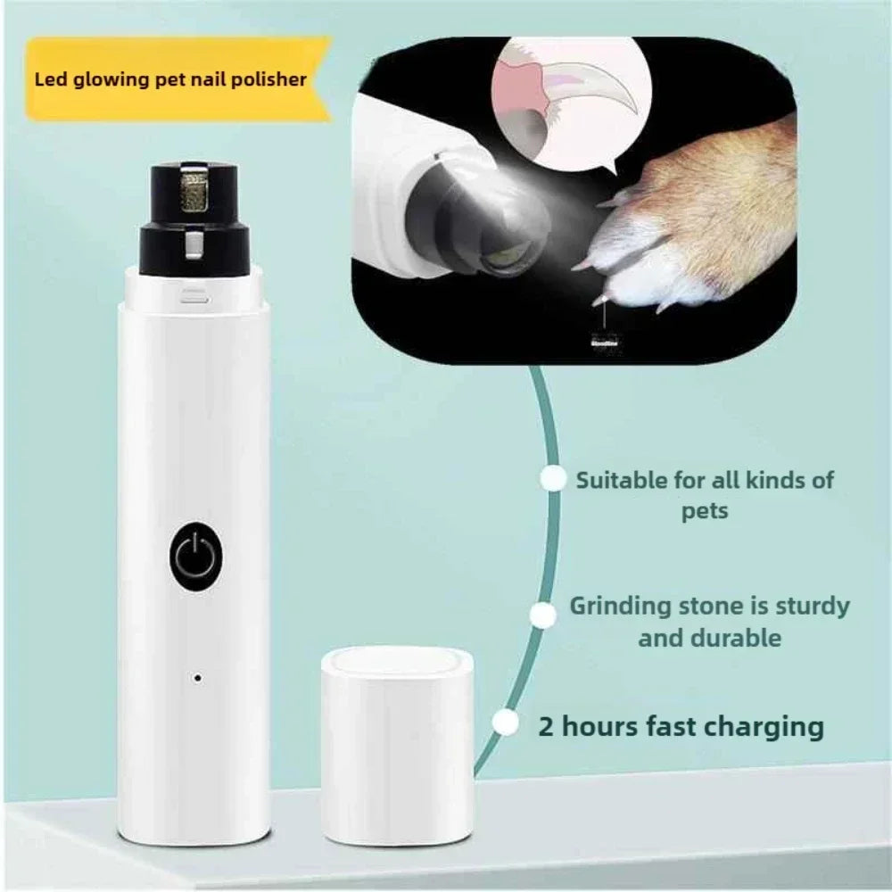 Electric Pet Nail Grinder — Quiet USB Rechargeable Nail Trimmer with LED Light for Dogs & Cats | Safe Low-Vibration Pet Grooming Tool