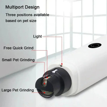 Electric Pet Nail Grinder — Quiet USB Rechargeable Nail Trimmer with LED Light for Dogs & Cats | Safe Low-Vibration Pet Grooming Tool