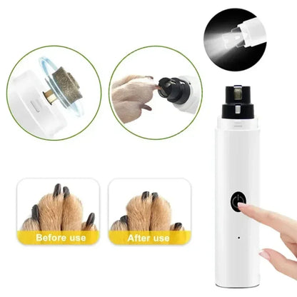 Electric Pet Nail Grinder — Quiet USB Rechargeable Nail Trimmer with LED Light for Dogs & Cats | Safe Low-Vibration Pet Grooming Tool