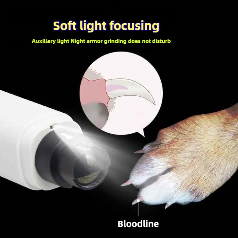 Electric Pet Nail Grinder — Quiet USB Rechargeable Nail Trimmer with LED Light for Dogs & Cats | Safe Low-Vibration Pet Grooming Tool