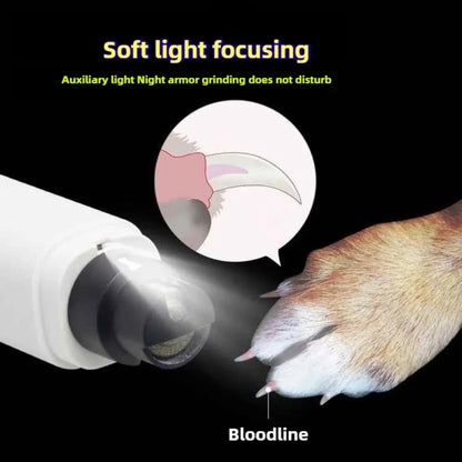 Electric Pet Nail Grinder — Quiet USB Rechargeable Nail Trimmer with LED Light for Dogs & Cats | Safe Low-Vibration Pet Grooming Tool