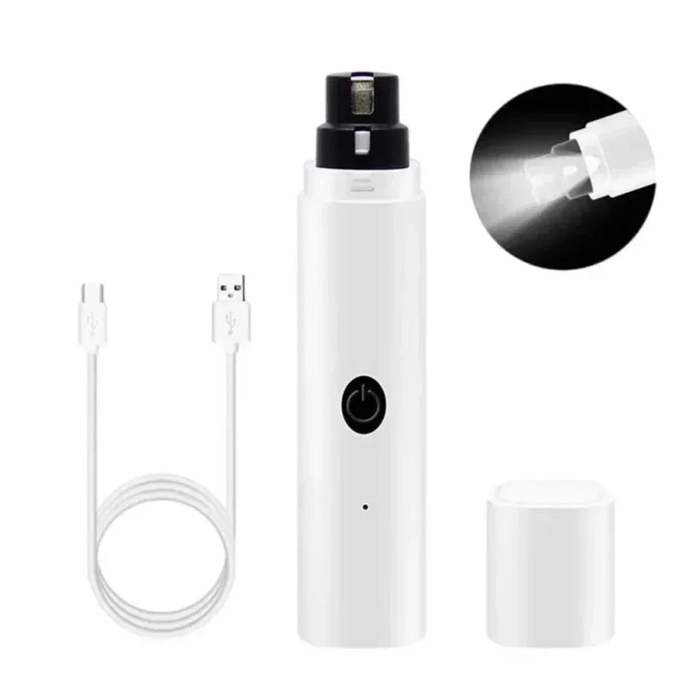 Electric Pet Nail Grinder — Quiet USB Rechargeable Nail Trimmer with LED Light for Dogs & Cats | Safe Low-Vibration Pet Grooming Tool