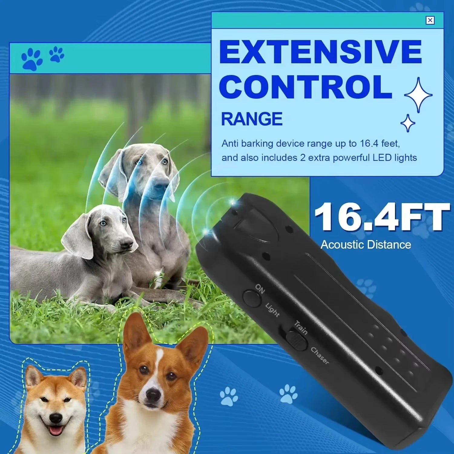 Ultrasonic Dog Repeller & Anti Barking Device with LED Light