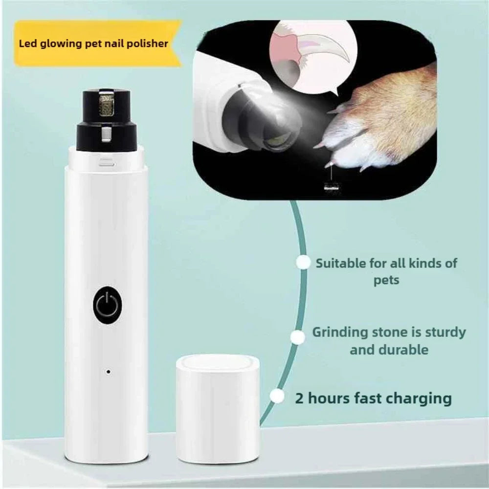 Electric Pet Nail Grinder — Quiet USB Rechargeable Nail Trimmer with LED Light for Dogs & Cats | Safe Low-Vibration Pet Grooming Tool