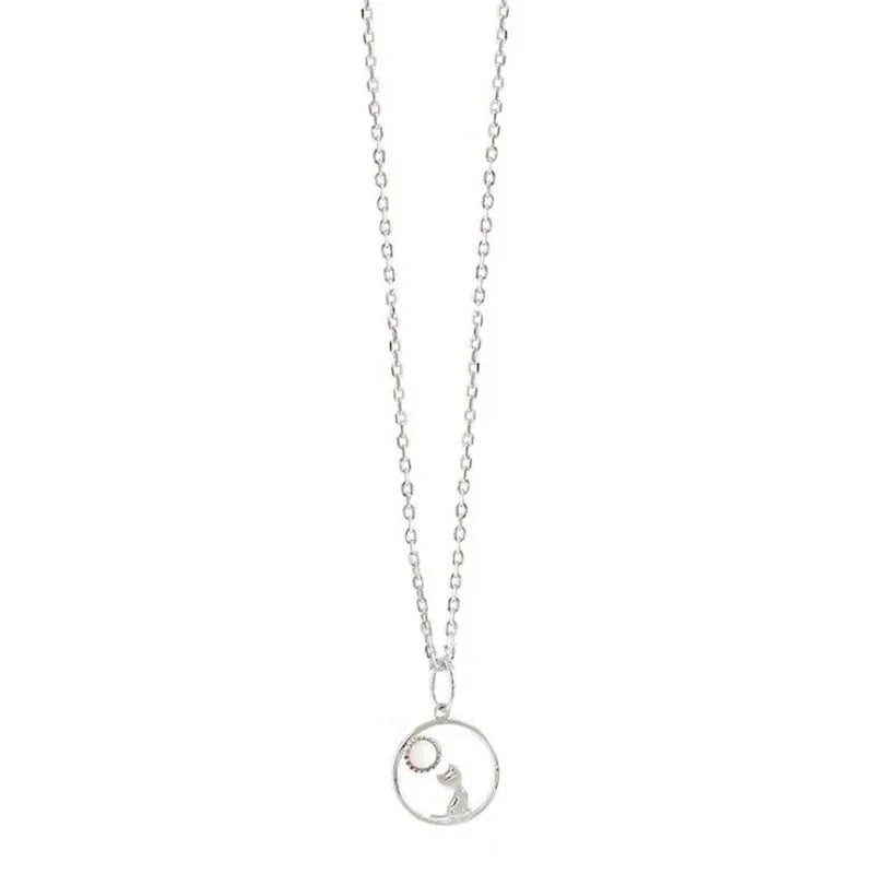 Moon Cat Necklace in 925 Sterling Silver | Mother of Pearl Pendant