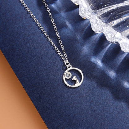 Moon Cat Necklace in 925 Sterling Silver | Mother of Pearl Pendant