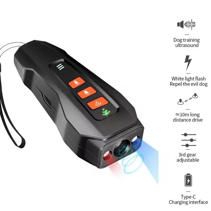 Ultrasonic Dog Bark Control Device with LED Flashlight