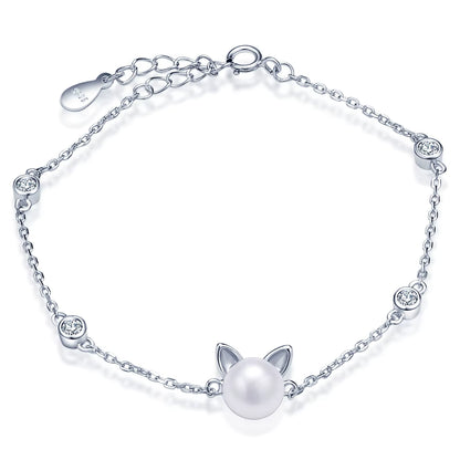 Freshwater Pearl Cat Bracelet in Solid 925 Sterling Silver