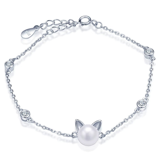 Freshwater Pearl Cat Bracelet in Solid 925 Sterling Silver
