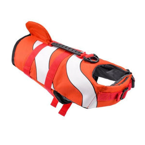 Orange clownfish dog life jacket with rescue handle