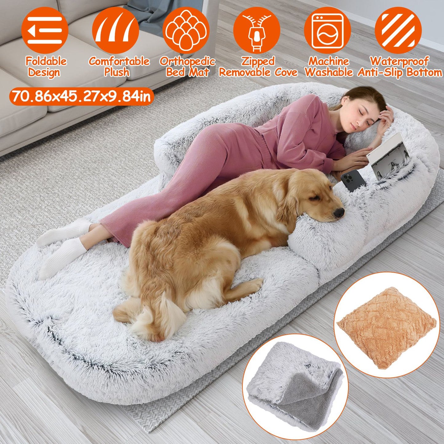 1Pc Large Foldable Human Size Dog Bed
