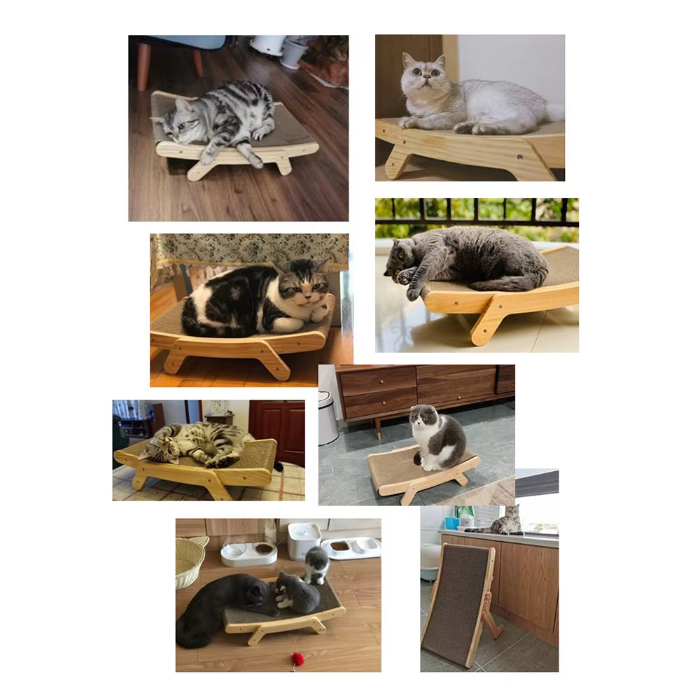 Cat Scratcher Lounge Chair | Wooden Cat Bed & Scratching Furniture for Indoor Cats